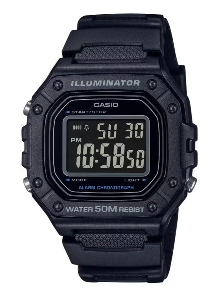 ساعة كاسيو كرونوغراف رقمية باللون الأسود W-218H-1BVDF
