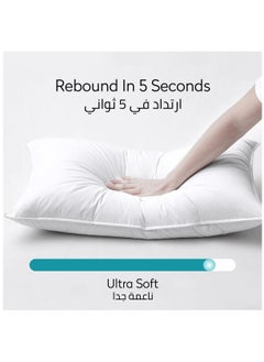 دوناتيلا مخدة 4 قطع (1000 جرام) وسادة سرير بحجم كينج 50X75 سم نمط فندق بحافة مزدوجة مخيط من ألياف جل فاخرة ، أبيض  - Image 5
