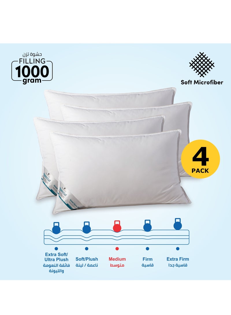 Donetella Pillow 4 Piece (1000 Gm) King Size Bed Pillow 50X75 Cm Hotel Style Double Edge Stitched Premium Gel Fiber, Soft Loft White - Image 1