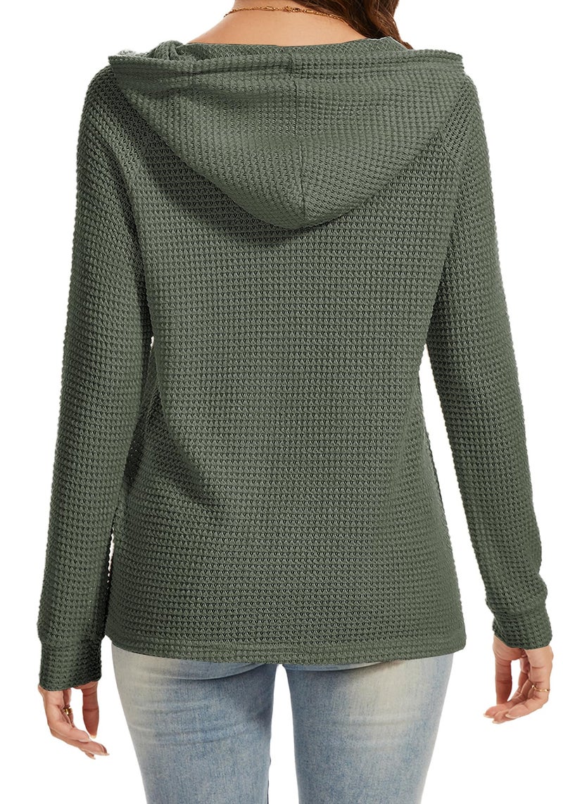 Dimur Waffles Knit Pullover Tops Christmas Drawstring Hoodie Business Casual Outfits for Women V Neck Dressy Crochet Tops for Women Casual Style - Image 3