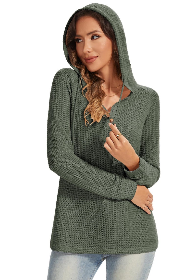 Dimur Waffles Knit Pullover Tops Christmas Drawstring Hoodie Business Casual Outfits for Women V Neck Dressy Crochet Tops for Women Casual Style - Image 5
