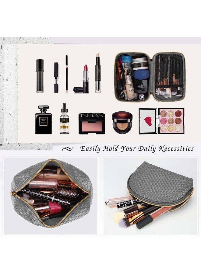 KTMOUW - Makeup Bag 3 Pcs Waterproof Cosmetic Bag Set Portable Travel Cosmetic Bag Multifunction Organizer Storage Bag Weave Toiletry Bag for Women, Grey - Image 1