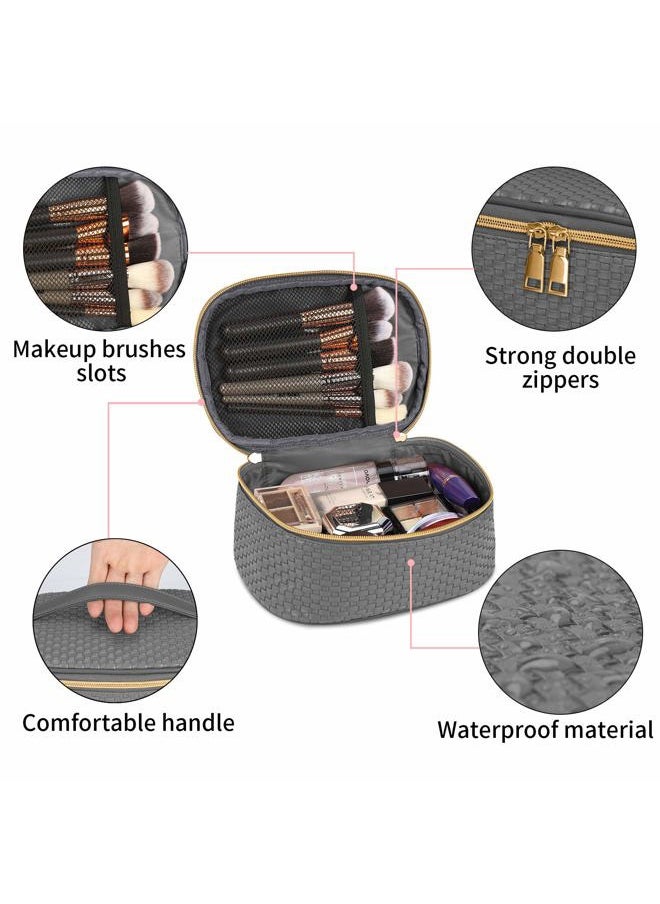 KTMOUW - Makeup Bag 3 Pcs Waterproof Cosmetic Bag Set Portable Travel Cosmetic Bag Multifunction Organizer Storage Bag Weave Toiletry Bag for Women, Grey - Image 1
