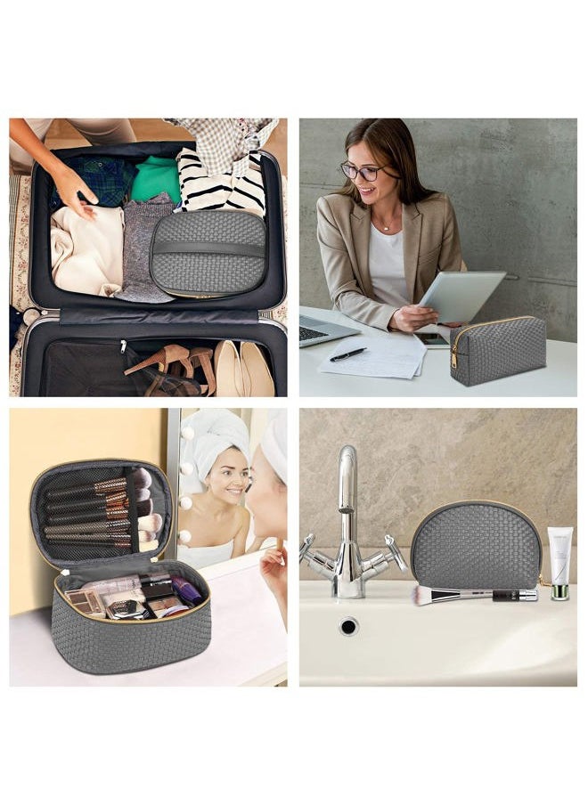KTMOUW - Makeup Bag 3 Pcs Waterproof Cosmetic Bag Set Portable Travel Cosmetic Bag Multifunction Organizer Storage Bag Weave Toiletry Bag for Women, Grey - Image 1