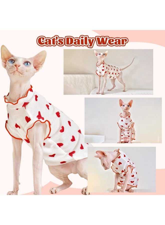 دينتران قميص DENTRUN بنقشة قلب على شكل قطط أبو الهول عديمة الشعر، تي شيرتات للقطط الصغيرة بأكمام من اللؤلؤ، ملابس قطط قابلة للتنفس، سترة لطيفة، ملابس قطط عديمة الشعر رائعة، سترة، بيجاما، بذلة - Image 5
