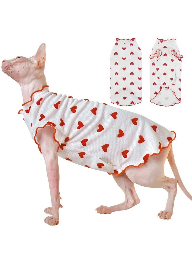 دينتران قميص DENTRUN بنقشة قلب على شكل قطط أبو الهول عديمة الشعر، تي شيرتات للقطط الصغيرة بأكمام من اللؤلؤ، ملابس قطط قابلة للتنفس، سترة لطيفة، ملابس قطط عديمة الشعر رائعة، سترة، بيجاما، بذلة - Image 1