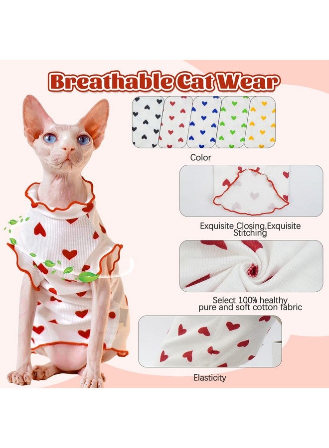 دينتران قميص DENTRUN بنقشة قلب على شكل قطط أبو الهول عديمة الشعر، تي شيرتات للقطط الصغيرة بأكمام من اللؤلؤ، ملابس قطط قابلة للتنفس، سترة لطيفة، ملابس قطط عديمة الشعر رائعة، سترة، بيجاما، بذلة - Image 2