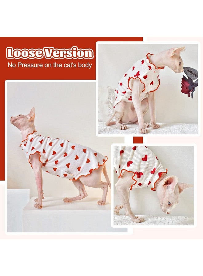 دينتران قميص DENTRUN بنقشة قلب على شكل قطط أبو الهول عديمة الشعر، تي شيرتات للقطط الصغيرة بأكمام من اللؤلؤ، ملابس قطط قابلة للتنفس، سترة لطيفة، ملابس قطط عديمة الشعر رائعة، سترة، بيجاما، بذلة - Image 3