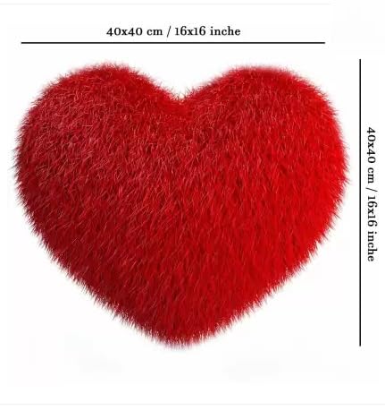 Heart Fur Cushion Pillow for Home Decor Sofa Kids Girls Car 16 x 16 Inch Microfibre Solid Cushion Pack of 1 Red  - Image 3