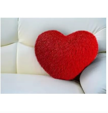 Heart Fur Cushion Pillow for Home Decor Sofa Kids Girls Car 16 x 16 Inch Microfibre Solid Cushion Pack of 1 Red  - Image 2