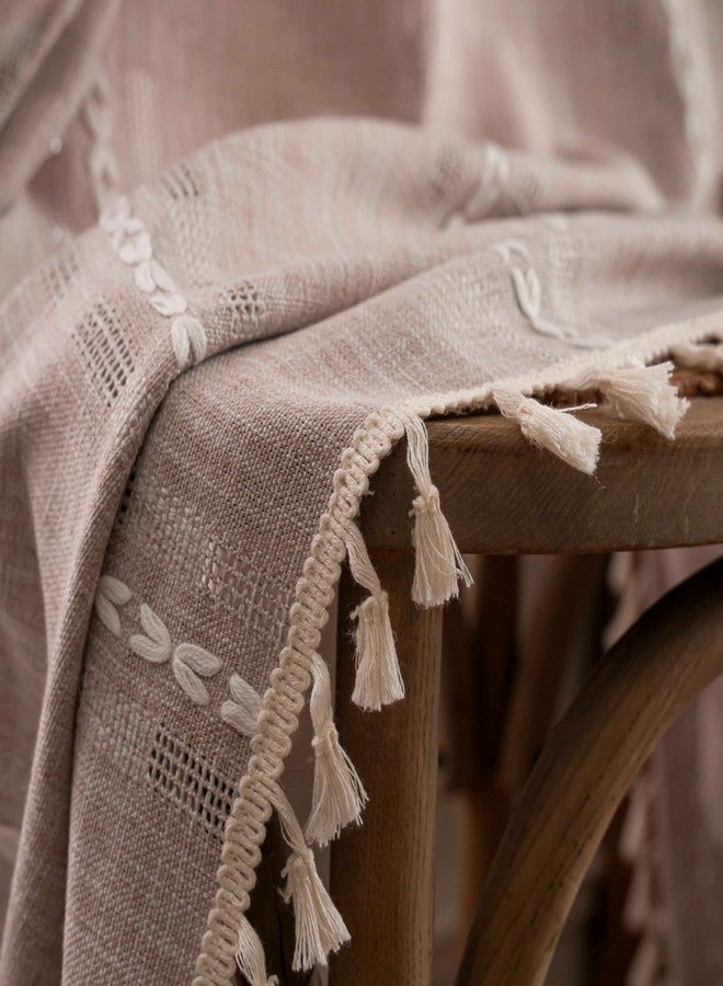 Deeprove ستارة ديبروف بوهو بطول 84 بوصة لغرفة المعيشة وغرفة النوم وغرفة الأطفال، ستارة كتان شفافة بنمط بوهيمي عتيق بلون القهوة بطول 84 بوصة مع شرابة وتطريز مخطط، ستارة خصوصية للنافذة، عرض 52 × طول 84 بوصة، لوحة واحدة بلون طبيعي - Image 2