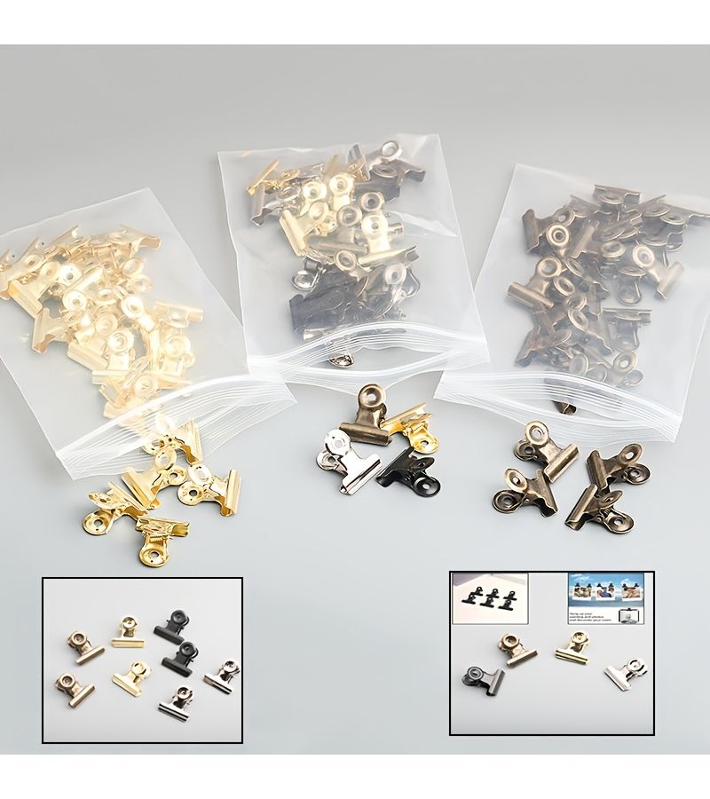 26 Bronze Colored Photo Album Clips 4 Color Set Black Silver Golden Binder Office Supplies Photo Pictures Art Crafts Food Packaging Organizational Tool - Image 1