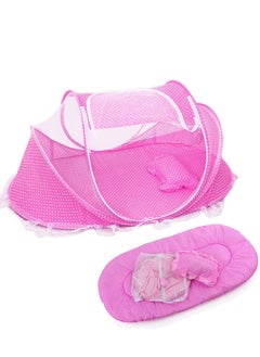 MIXDE Baby Mosquito Net Portable Folding Baby Travel Bed Crib with Mattress Pillow Bag Pink  - Image 1