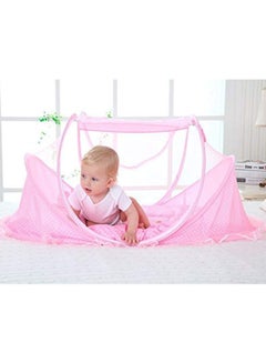 MIXDE Baby Mosquito Net Portable Folding Baby Travel Bed Crib with Mattress Pillow Bag Pink  - Image 2