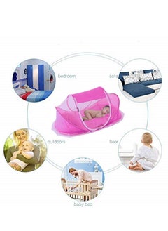 MIXDE Baby Mosquito Net Portable Folding Baby Travel Bed Crib with Mattress Pillow Bag Pink  - Image 3