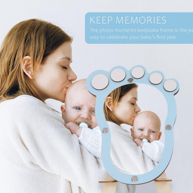 Blue Growth Record Footprint Photo Frame for Newborns Keepsake Handprint Design Nursery Decor - Image 5