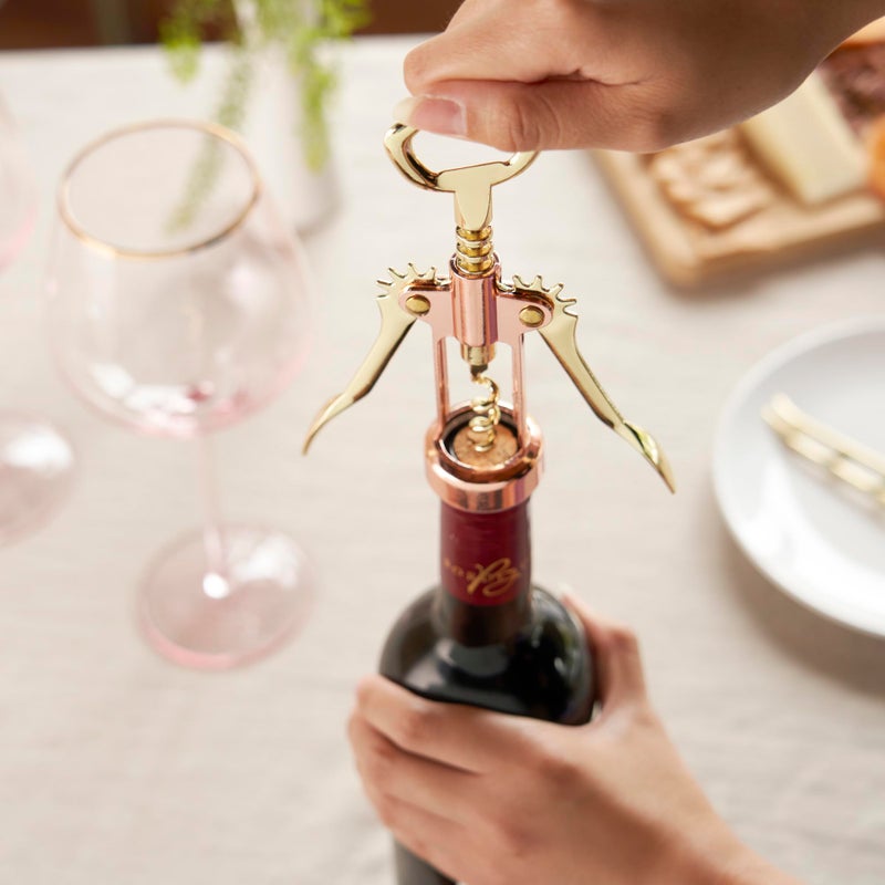 Twine Winged Corkscrew Wine Opener, Versatile Bottle Opener for Beer and Soft Drinks, Stainless Steel with Ergonomic Handle and Sharp Screw for Bartenders, Home Bar, Kitchen, Set of 1, Copper and Gold - Image 4