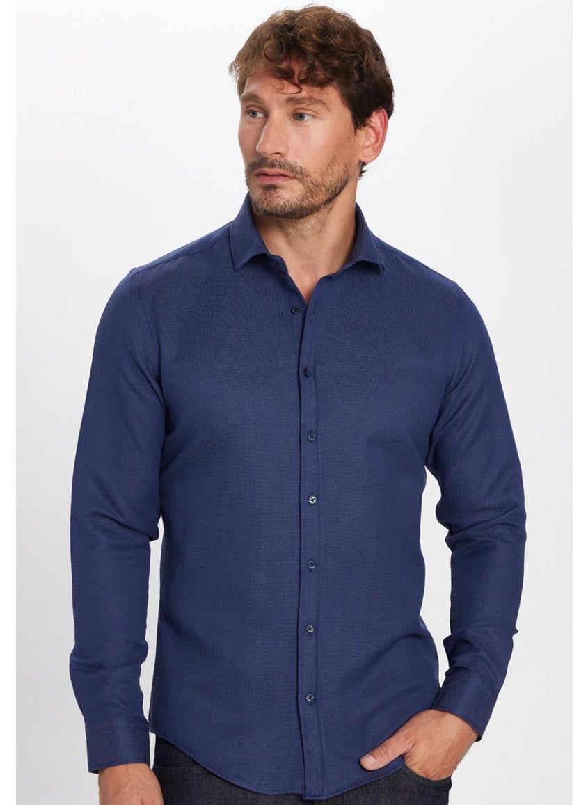 Men's Slim Fit Slim Fit Long Sleeve Cotton Easy Iron Dobby Navy Blue Shirt - pzsku/Z3F014BF70CFA011FE78AZ/45/_/1739902643/77584e68-5983-40c6-ac7a-4e41a27bc6bd