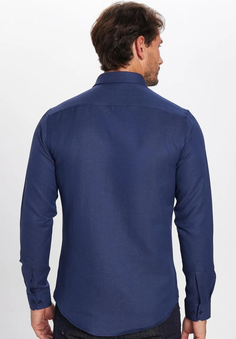 تودورس Men's Slim Fit Slim Fit Long Sleeve Cotton Easy Iron Dobby Navy Blue Shirt