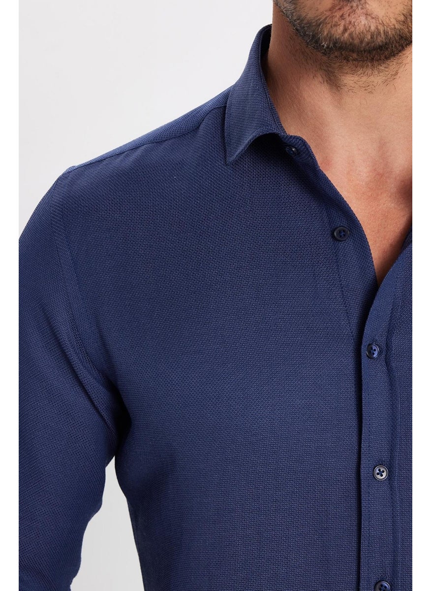 Men's Slim Fit Slim Fit Long Sleeve Cotton Easy Iron Dobby Navy Blue Shirt - pzsku/Z3F014BF70CFA011FE78AZ/45/_/1739902647/fe1efdd4-70b6-450a-9738-9e215a00761c