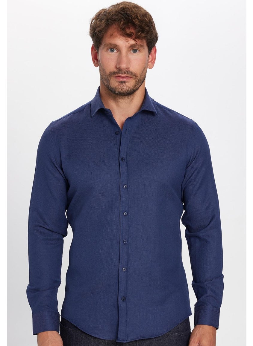 Men's Slim Fit Slim Fit Long Sleeve Cotton Easy Iron Dobby Navy Blue Shirt - pzsku/Z3F014BF70CFA011FE78AZ/45/_/1739902649/1b9c1397-b542-440b-b26c-bd03e7e93ce0