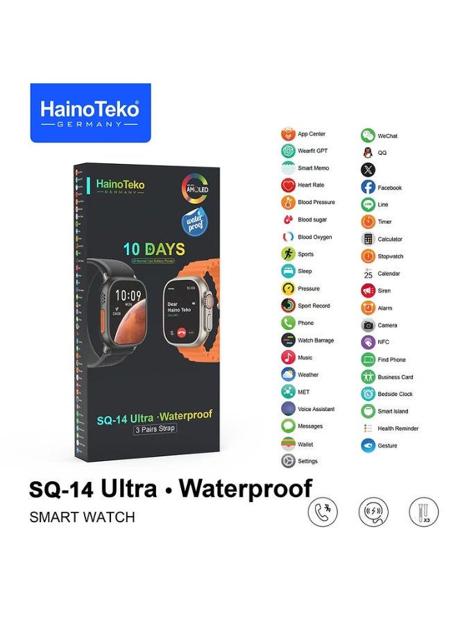 Haino Teko Haino Teko SQ-14 Ultra Smart Watch – Waterproof, 10 Days Battery Life, AMOLED Display, with 3 Pairs of Straps – Silver Dial - Image 1