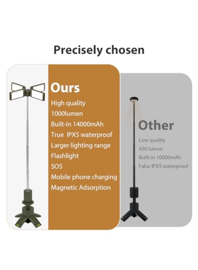 Telescopic Camping Lights Rechargeable 14000 mAh LED Lantern Portable Cordless Outdoor Camping Lights 1000LM IPX5 Waterproof Tent Lights for Camping for Power Outages, Hiking, Fishing - Image 2