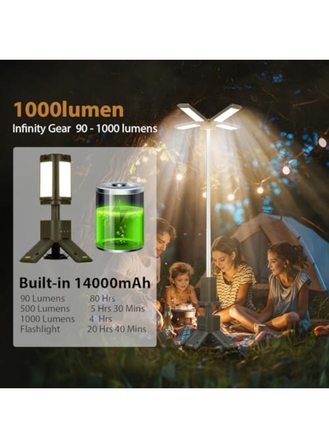 Telescopic Camping Lights Rechargeable 14000 mAh LED Lantern Portable Cordless Outdoor Camping Lights 1000LM IPX5 Waterproof Tent Lights for Camping for Power Outages, Hiking, Fishing - Image 4