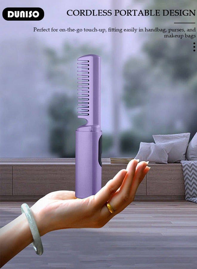 DUNISO Rechargeable Hair Straightener Brush, Mini Cordless Hair Straightener Comb with LCD Temperature Display for Straightening Curling Hair, Hair Straightener Brush with 3 Temp Settings and Anti-Scald for Home and Travel - Image 3