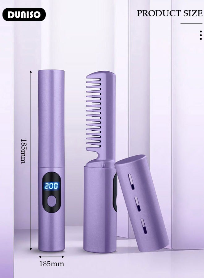 DUNISO Rechargeable Hair Straightener Brush, Mini Cordless Hair Straightener Comb with LCD Temperature Display for Straightening Curling Hair, Hair Straightener Brush with 3 Temp Settings and Anti-Scald for Home and Travel - Image 4