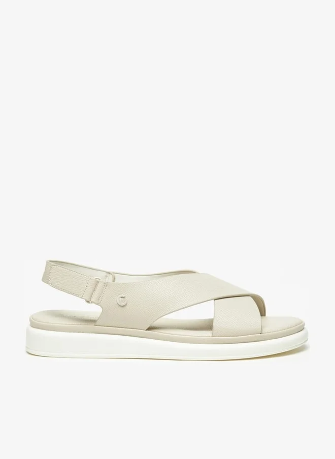 Le Confort Women's Solid Cross Strap Sandals with Hook and Loop Closure