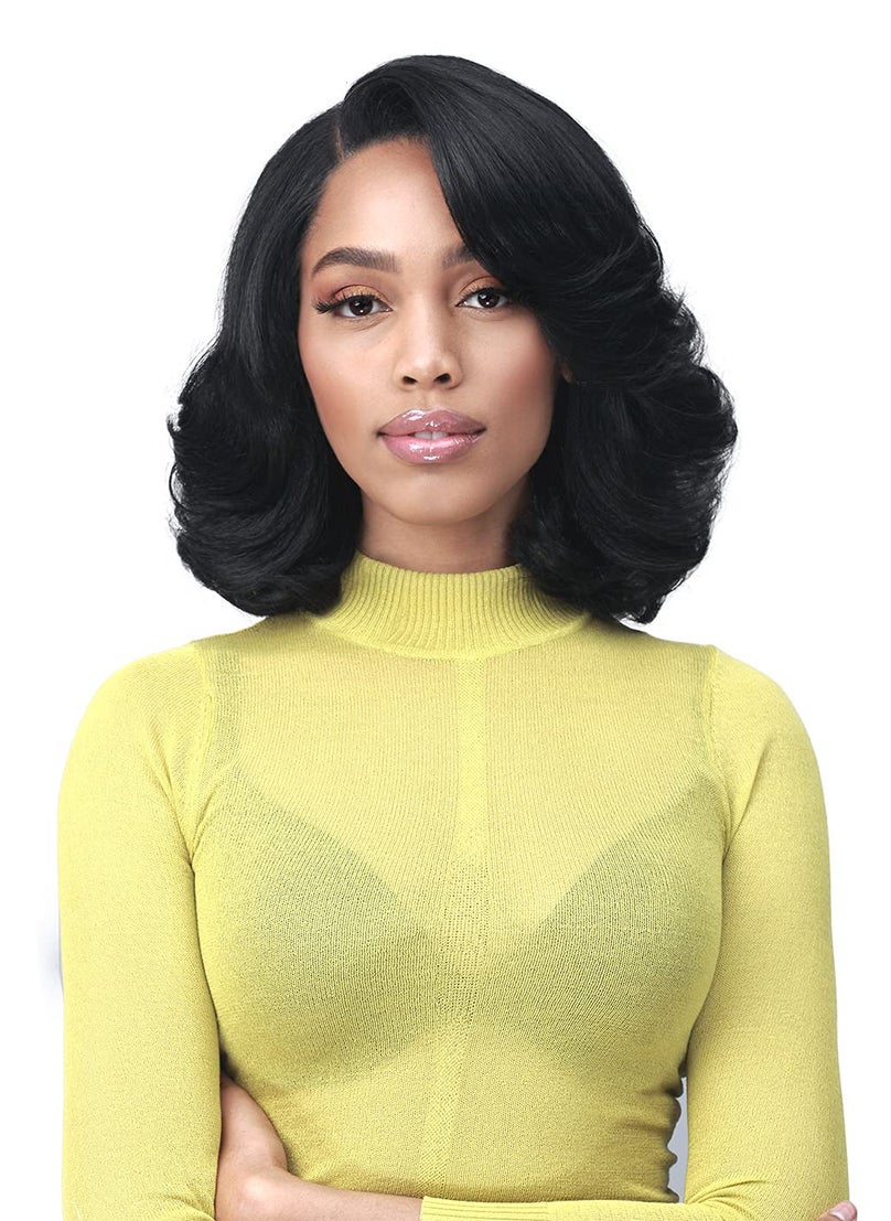 BOBBI BOSS - BOBBI BOSS Bobbi Boss 13X7 HD Lace Bob Curly Synthetic Wig - MLF602 NATALIA, Wavy Short Wigs with Baby Hairs, Glueless Lace Free Part Wig with High Heat Resistant Wigs (1B, Off Black) - Image 1