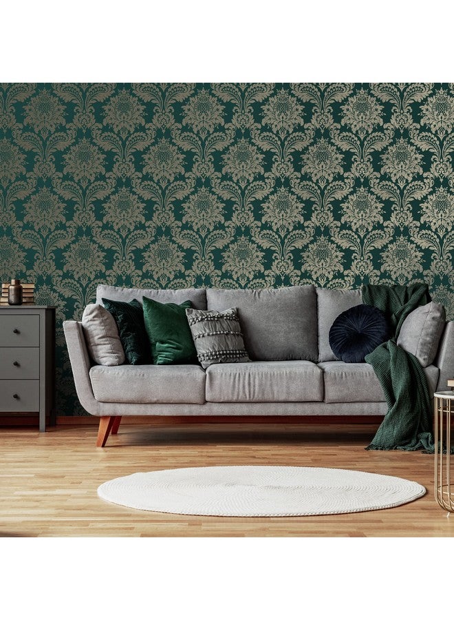 BOUTIQUE Graham & Brown Archive Damask Teal And Gold Removable Wallpaper Blue - Image 2