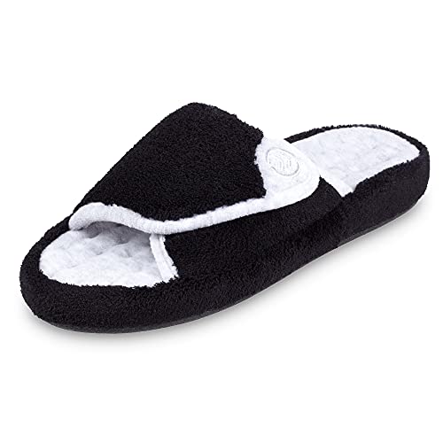 isotoner Women's Indoor/Outdoor Slip-on Adjustable Terry Spa Slide Slippers with Memory Foam Comfort, Black, 9.5-10 - Image 1