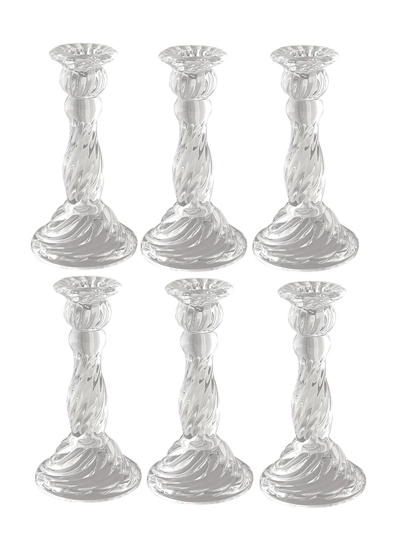 RR BRAND 6 Pice Glass Candlestick Holders 16.2 CM Candle Holders Clear Glass for Wedding Festival Party & Festival Decor  - Image 1