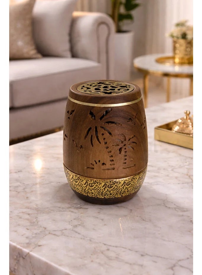 A luxurious wooden incense burner with a palm tree pattern – a traditional design with a sophisticated touch - Image 1