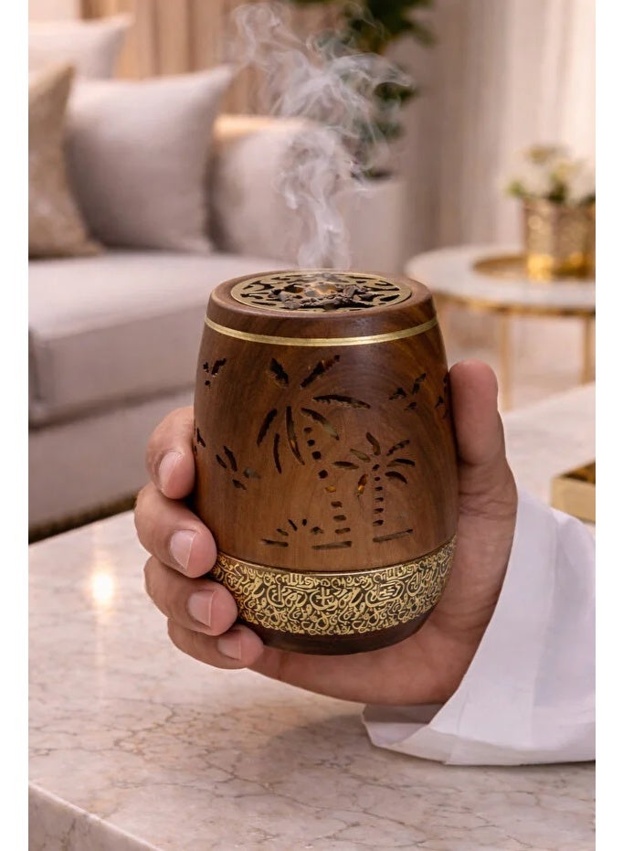 A luxurious wooden incense burner with a palm tree pattern – a traditional design with a sophisticated touch - Image 2
