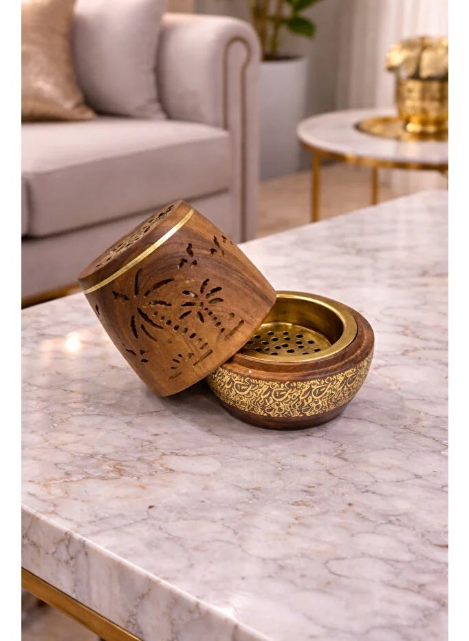 A luxurious wooden incense burner with a palm tree pattern – a traditional design with a sophisticated touch - Image 3