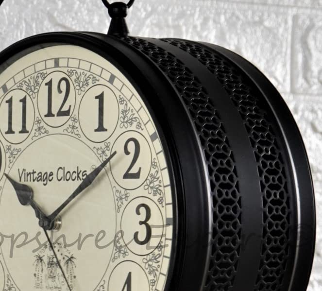 Vintage Clock Handcrafted Double Side Analog Wall Clock 1 Year Warranty / 65700-12-HH, Iron, 30x30 cm, Two Side English Number, black - Image 3
