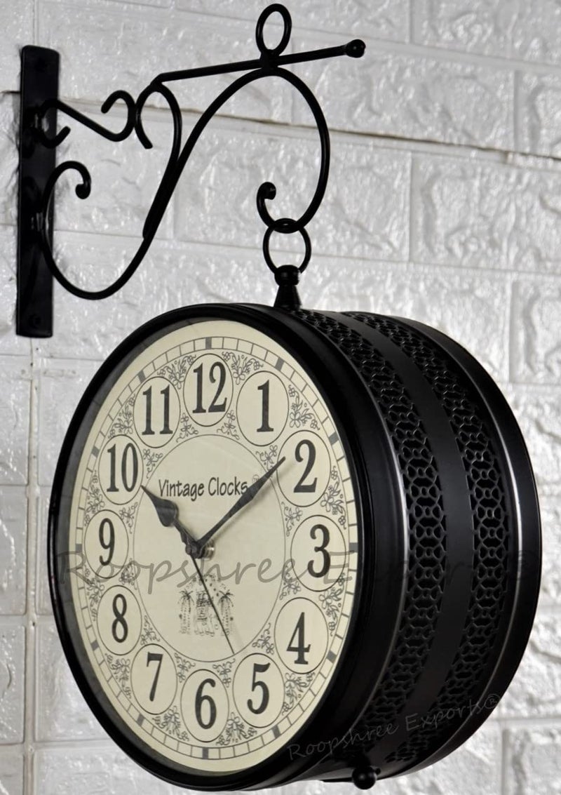 Vintage Clock Handcrafted Double Side Analog Wall Clock 1 Year Warranty / 65700-12-HH, Iron, 30x30 cm, Two Side English Number, black - Image 4