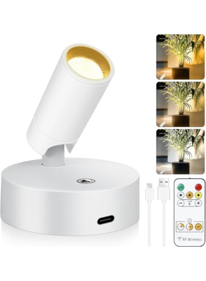 وايرلس أضواء سبوت وايرلس داخلية، إضاءة قابلة للشحن مع مؤقت وقابلة للتعتيم، أضواء شجرة ثلاثية درجة حرارة اللون، أضواء LED تعمل بالبطارية، أضواء تميز للنباتات والفنون - أبيض - Image 1