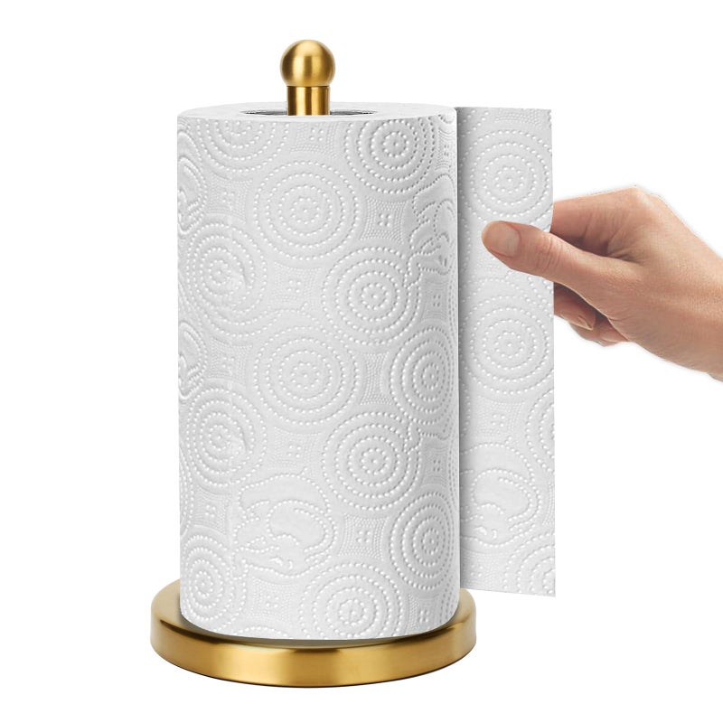 Noonext Gold Paper Towel Holder Countertop Freestanding Paper Towel Holder Stainless Steel Heavy Weighted Base OneHanded Design for Easy Ripping Gold Brushed 