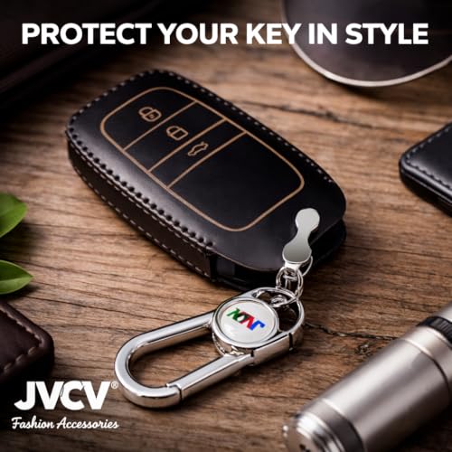 JVCV® Car Styling Soft Handmade Leather Key Cover Compatible with Toyota 3 Button Smart Key with Keychain (3 Button Smart Key, Black) - Image 5