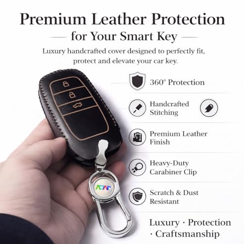 JVCV® Car Styling Soft Handmade Leather Key Cover Compatible with Toyota 3 Button Smart Key with Keychain (3 Button Smart Key, Black) - Image 3