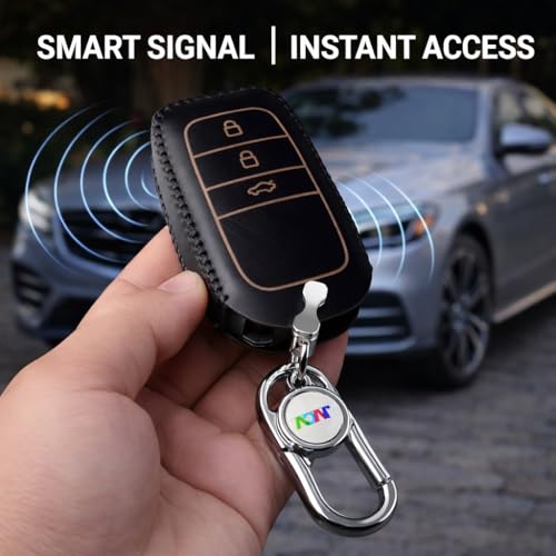 JVCV® Car Styling Soft Handmade Leather Key Cover Compatible with Toyota 3 Button Smart Key with Keychain (3 Button Smart Key, Black) - Image 4