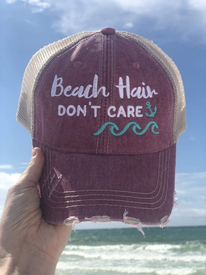 KATYDID Beach Hair Don’t Care Baseball Hat - Trucker Hat for Women - Stylish Cute Sun Hat Gray Hot Pink - Image 2