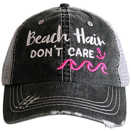 KATYDID Beach Hair Don’t Care Baseball Hat - Trucker Hat for Women - Stylish Cute Sun Hat Gray Hot Pink - Image 1