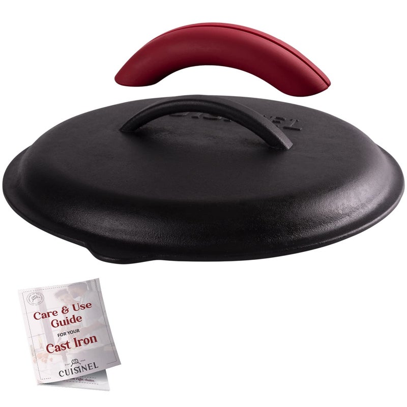 Cuisinel Cast Iron Lid  Fits 12Inch  3048cm Lodge Skillet Frying Pans or Braiser  Silicone Handle Holder  Care Guide  PreSeasoned Replacement Cover  IndoorOutdoor Oven Fire BBQ Safe
