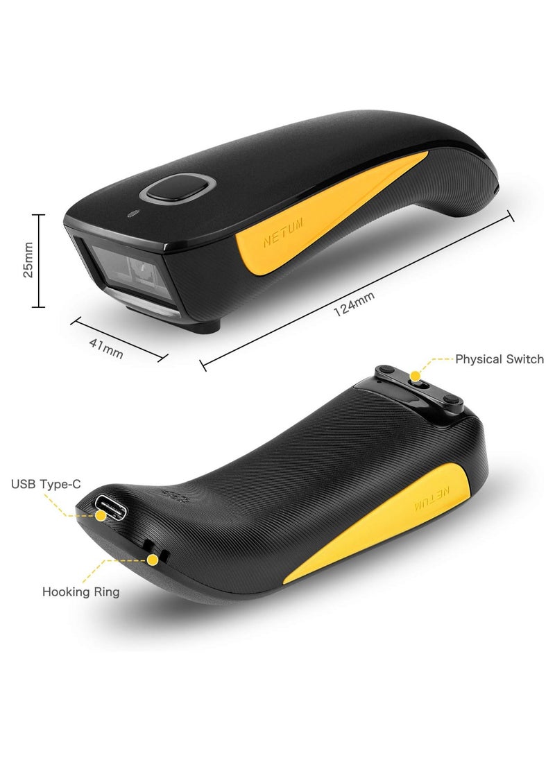 NETUM - NETUM 1D 2D QR Code Scanner, Mini Barcode Scanner Bluetooth Compatible, Small Portable USB Bar Code Scanner for Inventory, 2.4G Cordless Image Reader for Tablet iPhone iPad Android iOS PC POS - Image 1