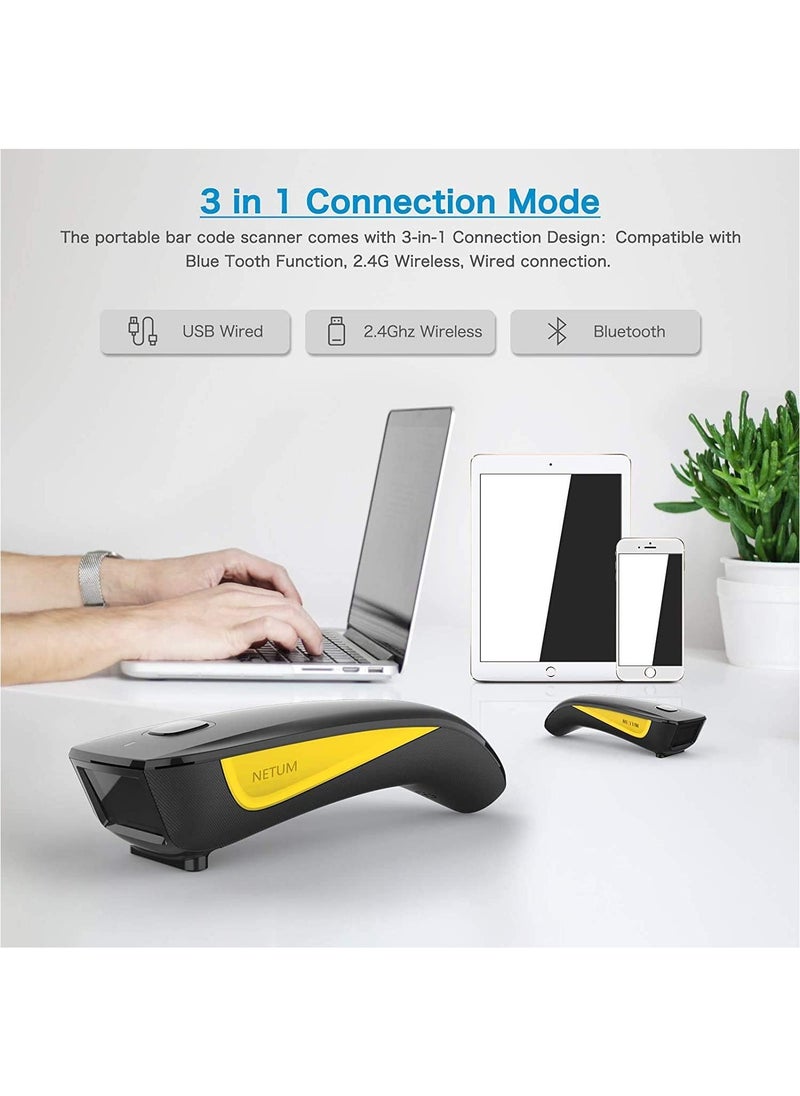 NETUM - NETUM 1D 2D QR Code Scanner, Mini Barcode Scanner Bluetooth Compatible, Small Portable USB Bar Code Scanner for Inventory, 2.4G Cordless Image Reader for Tablet iPhone iPad Android iOS PC POS - Image 1